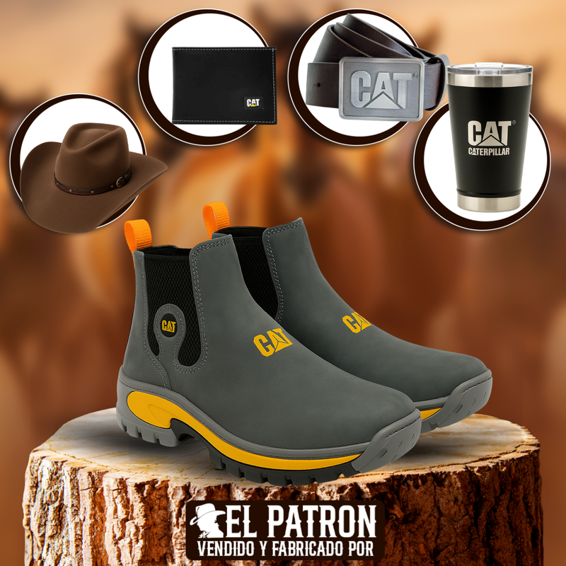 Kit Bota Adventure de Cuero Legítimo con Plantilla Ortopédica y Suela Antideslizante +REGALOS: Vaso Térmico, Sombrero, Cinturón y Billetera