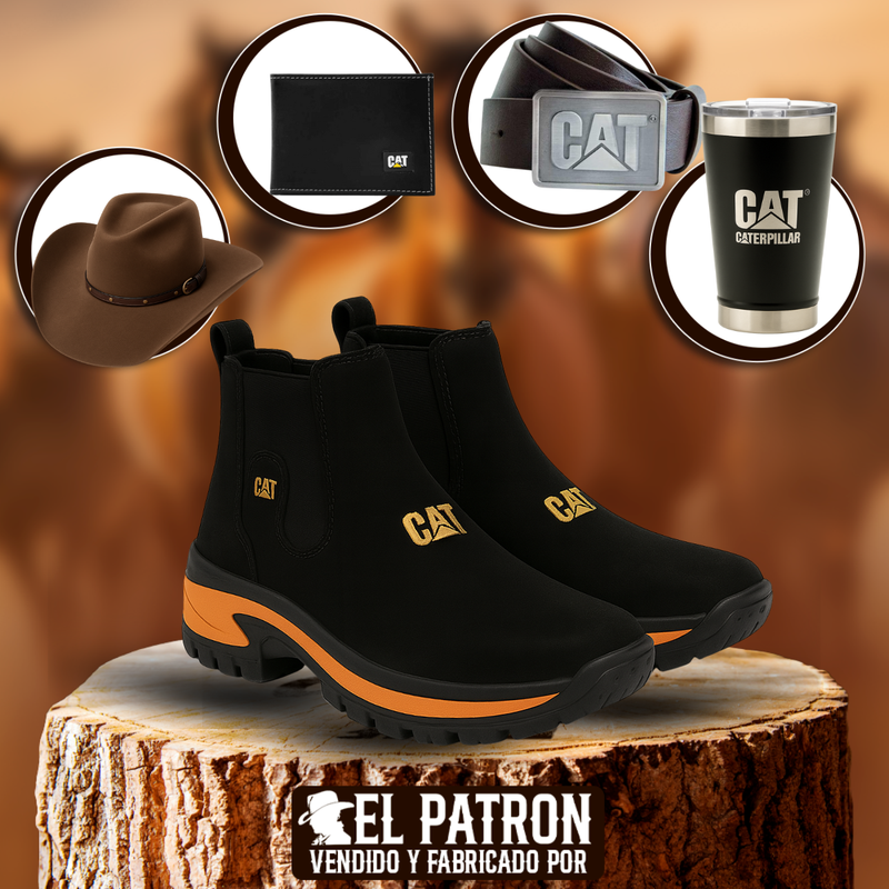 Kit Bota Adventure de Cuero Legítimo con Plantilla Ortopédica y Suela Antideslizante +REGALOS: Vaso Térmico, Sombrero, Cinturón y Billetera
