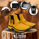Kit Bota Adventure de Cuero Legítimo con Plantilla Ortopédica y Suela Antideslizante +REGALOS: Vaso Térmico, Sombrero, Cinturón y Billetera