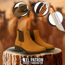 Kit Bota Leal de Cuero Legítimo con Plantilla Ortopédica +REGALOS: Cinturón, Sombrero y Cuchillo con Funda