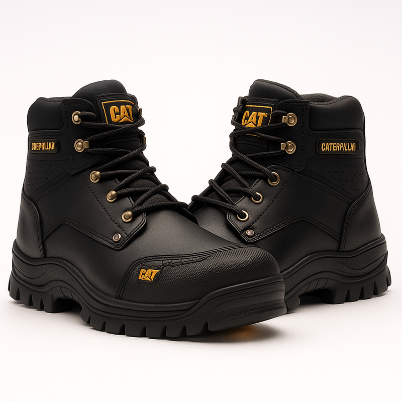 Kit Bota Toro de Cuero Legítimo con Plantilla Ortopédica y Punta de Acero +REGALOS: Vaso Térmico, Cuchillo con Funda y Reloj Táctico