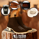Kit Bota Patrón de Cuero Legítimo con Plantilla Ortopédica +REGALOS: Sombrero, Billetera, Cinturón, Cuchillo y Vaso Térmico