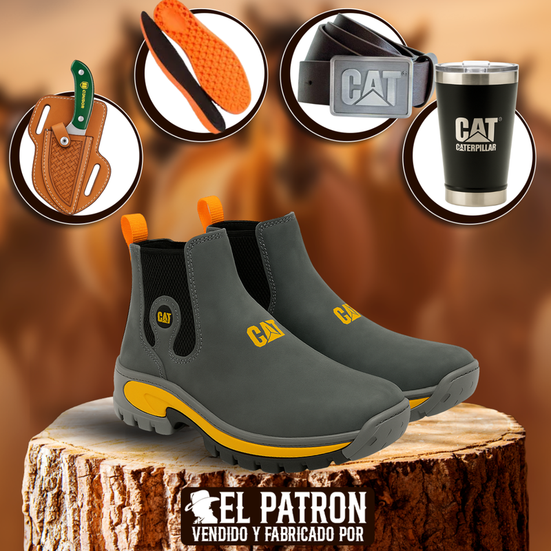 Kit Bota Montano de Cuero Legítimo con Suela Antideslizante +REGALOS: Plantilla Ortopédica, Cinturón, Cuchillo con Funda y Vaso Térmico