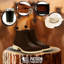 Kit Bota Patrón de Cuero Legítimo con Plantilla Ortopédica +REGALOS: Sombrero, Billetera, Cinturón, Cuchillo y Vaso Térmico